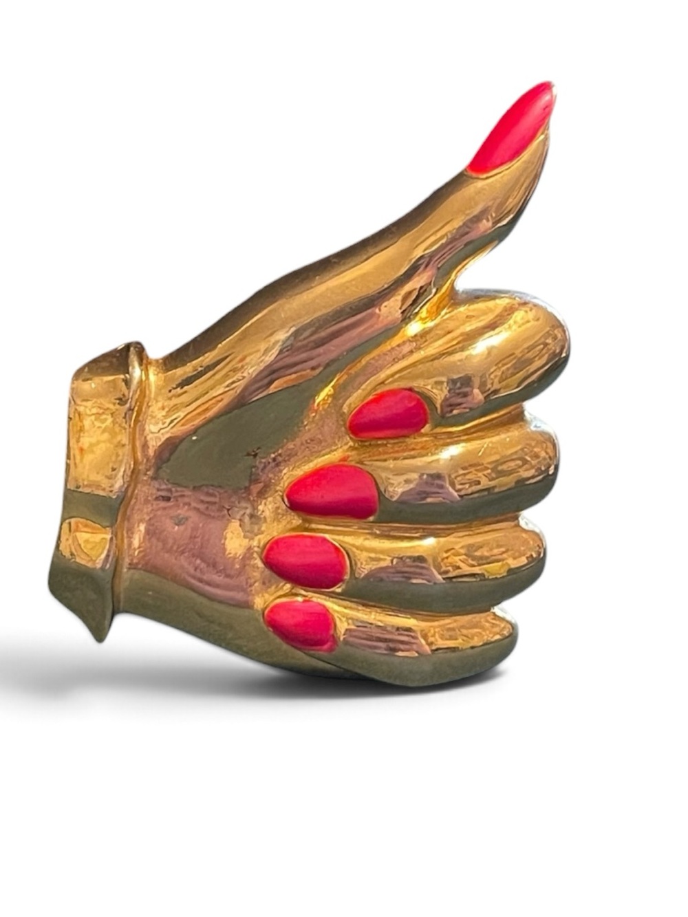 1980’s M.Jent Unique Gold-Tone Hot Pink Enamel Fingernail Hand Thumb’s Up Brooch